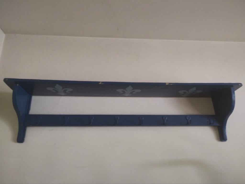Houten regaal wandrek kapstok keukenrek schap geverfd blauw, Ophalen