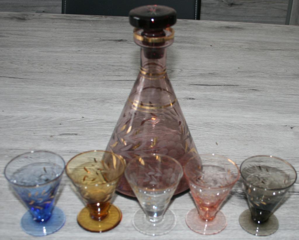 ancien service à liqueur en verre vintage, Ophalen