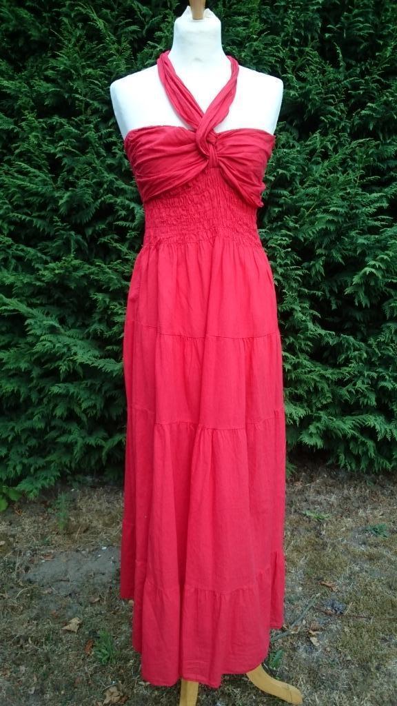 mooi lang kleedje rood katoen strapless / halter TU, Rouge, Taille 38/40 (M), Enlèvement ou Envoi, Comme neuf