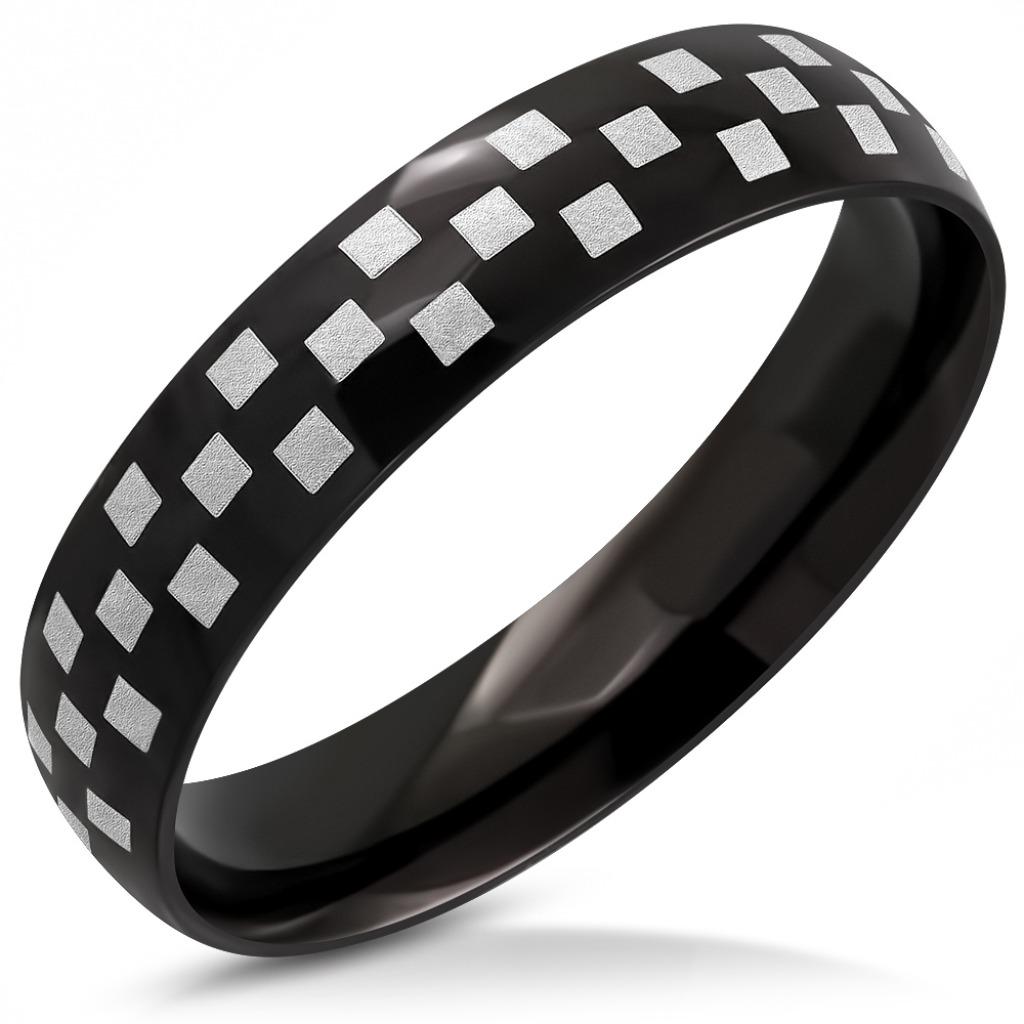 Damier de bague pour homme en acier noir - 5 mm, Bijoux, Sacs & Beauté, Bagues, Neuf, Enlèvement ou Envoi, Fer ou Acier, Homme