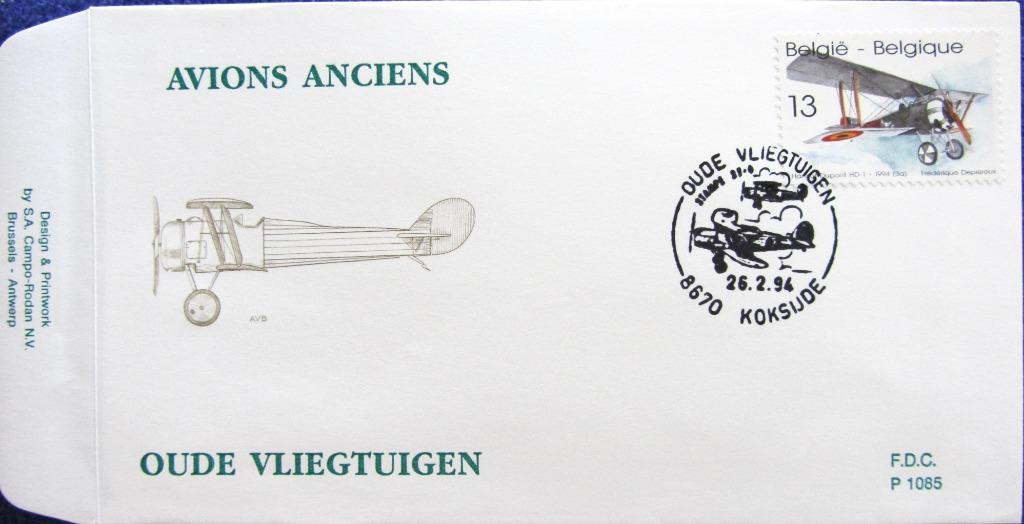 FDC- BELGIË- OUDE VLIEGTUIGEN, Ophalen of Verzenden, Gestempeld, Vliegtuigen