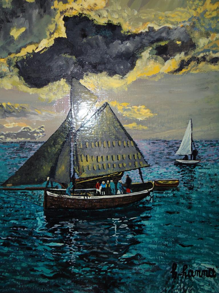 Zeilboot zee landschap schilderij, door Joky kamo, Antiek en Kunst, Ophalen