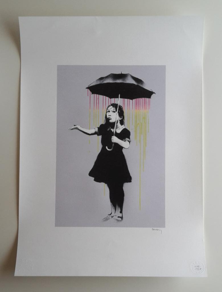 Banksy — Lithographie « Umbrella Girl », Antiquités & Art, Art | Lithographies & Sérigraphies, Enlèvement ou Envoi