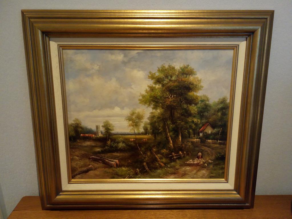 Schilderij met schapen en herderin, Ophalen, Gebruikt, 50 tot 75 cm, Schilderij