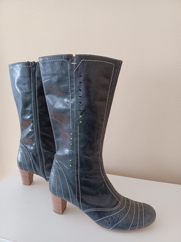Donkerblauwe half hoge lentelaarzen - mt 41, Hoge laarzen, Ophalen of Verzenden, Gedragen, Blauw