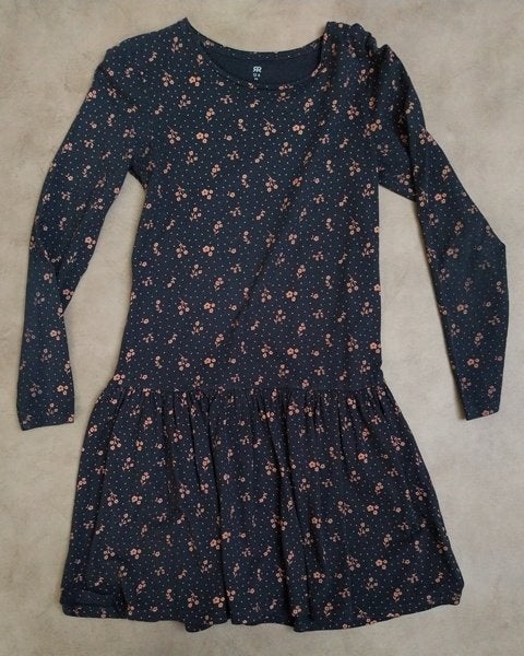 Donkerblauw jurkje met bloemen – 12 jaar, Meisje, La Redoute, Ophalen of Verzenden, Zo goed als nieuw