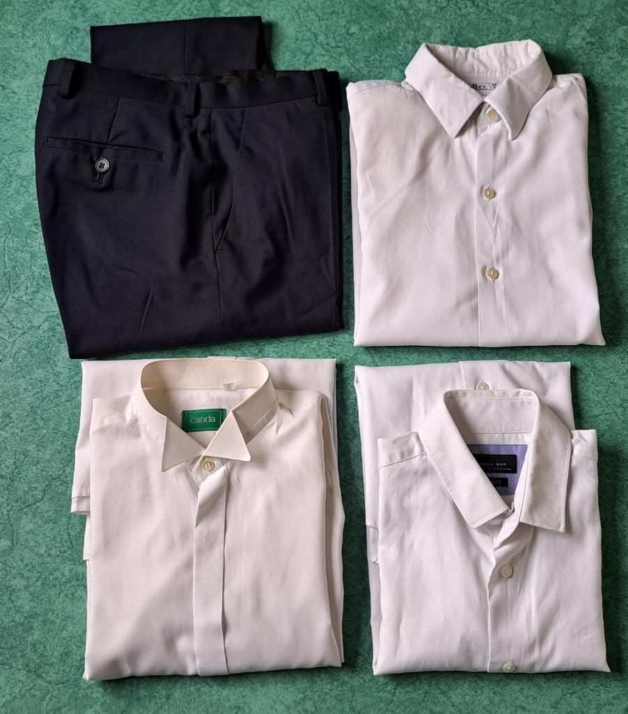 Vêtements cérémonie/soirée hommes:pantalon,chemises-T 38, Enlèvement ou Envoi, Porté, Blanc, Ivoire ou Écru, Costume de mariage