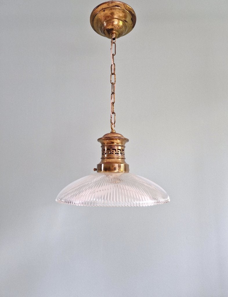 Art Deco hanglamp in transparant gegroefd glas, 1920-30, Antiek en Kunst, Ophalen of Verzenden