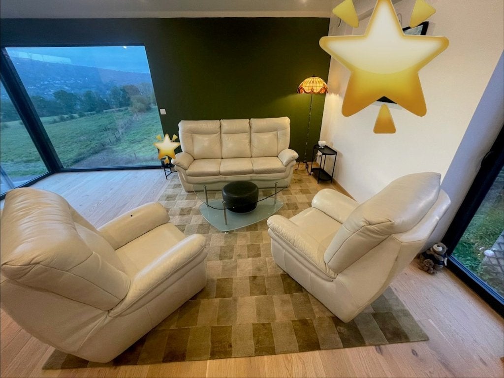 Salon en cuir beige / crème, Maison & Meubles, Trois personnes, Moins de 75 cm, Comme neuf, Enlèvement