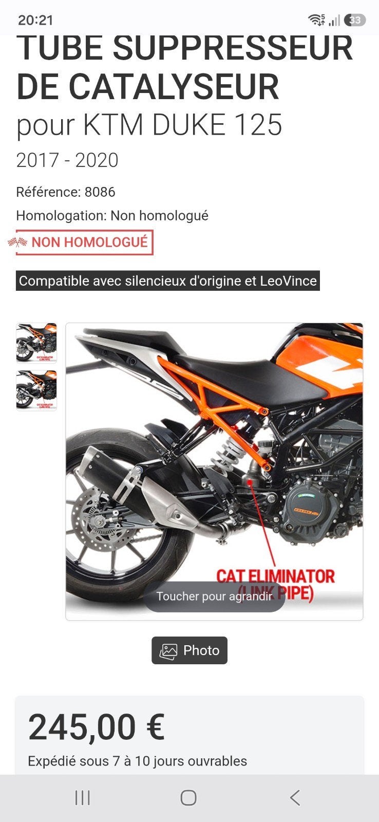 Decatalyzer verbindingsbuis leovince ktm 125cc 390cc 2017-20, Motoren, Particulier