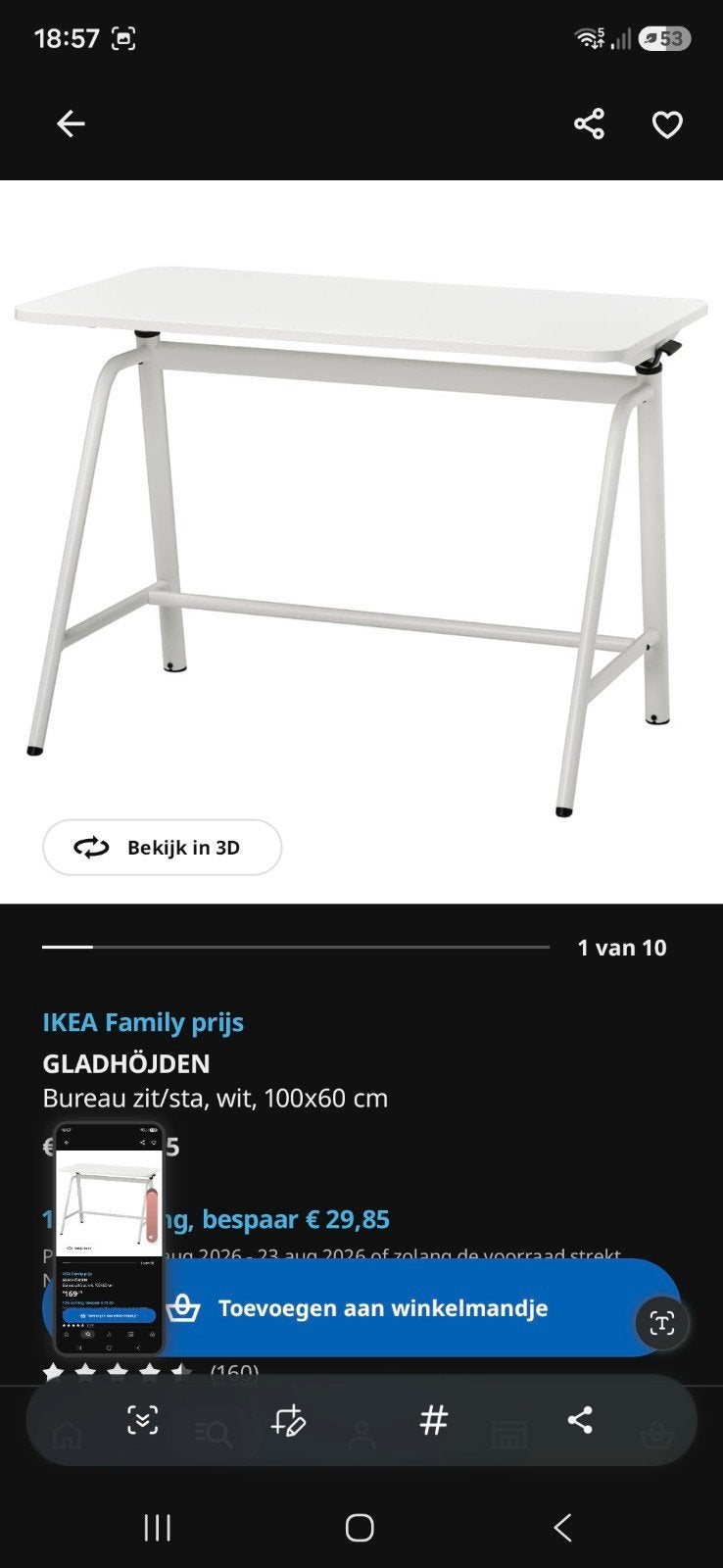 Bureau zit/sta van Ikea, Ophalen, Zwart, In hoogte verstelbaar, Zo goed als nieuw