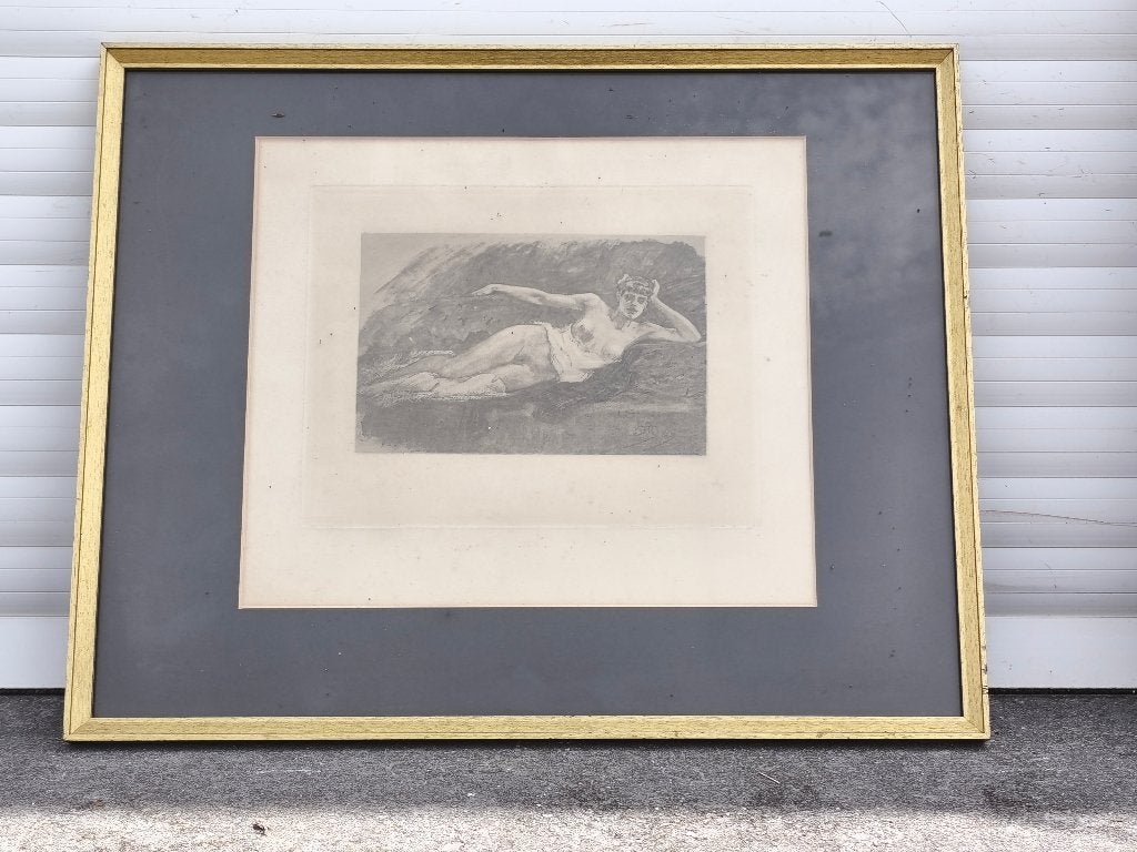 Gravure femme nue monograme Félicien rops, Antiquités & Art, Enlèvement ou Envoi, Gravure