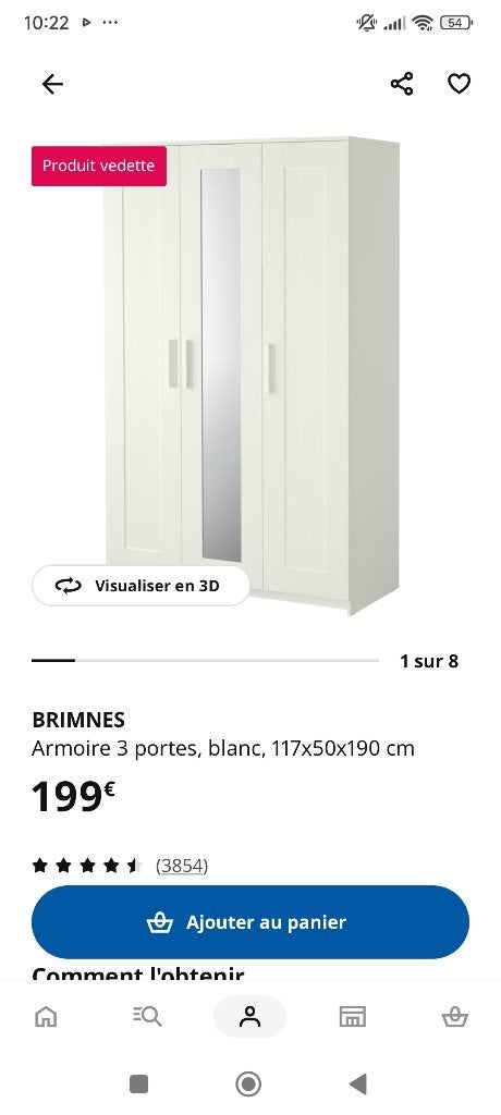 Armoire 3 portes Ikea Brimnes, Blanc moderne., Comme neuf, 100 à 150 cm, Avec porte(s)