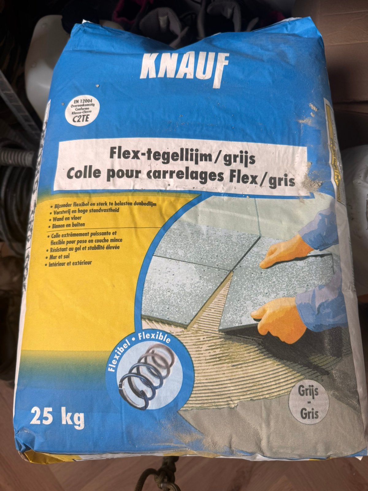 Knauf Flex Tegellijm - Flexibel - Grijs - 25 kg, Doe-het-zelf en Bouw, Ophalen, Nieuw