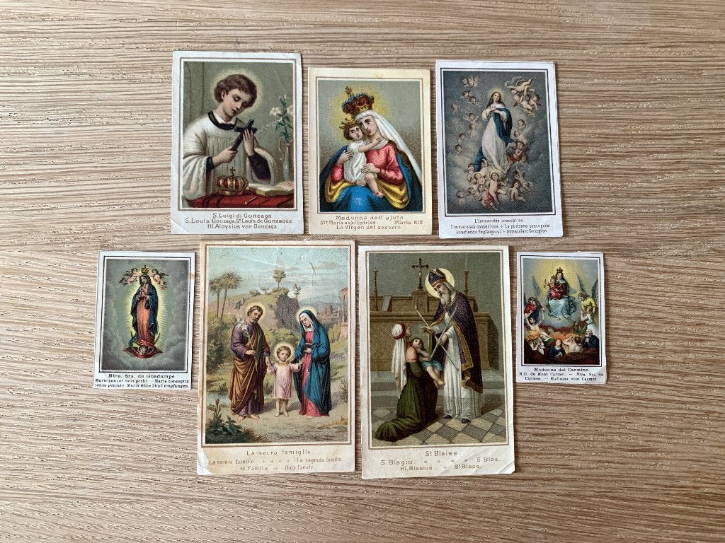 7 antieke Chromolitho's Heiligen - O.L.Vrouw, Collections, Enlèvement ou Envoi, Utilisé, Carte ou Gravure, Christianisme | Catholique