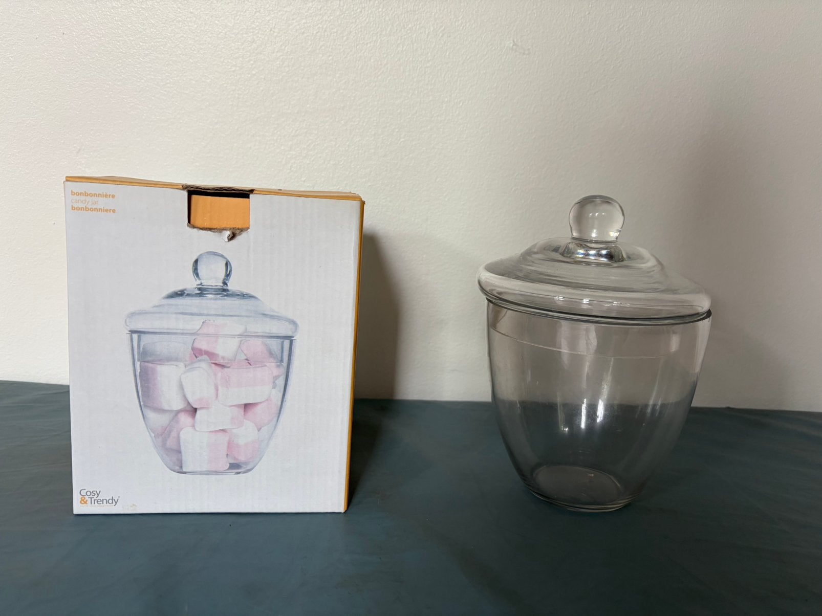 Glazen snoeppot - bonbonniere - candy jar, Ophalen, Zo goed als nieuw
