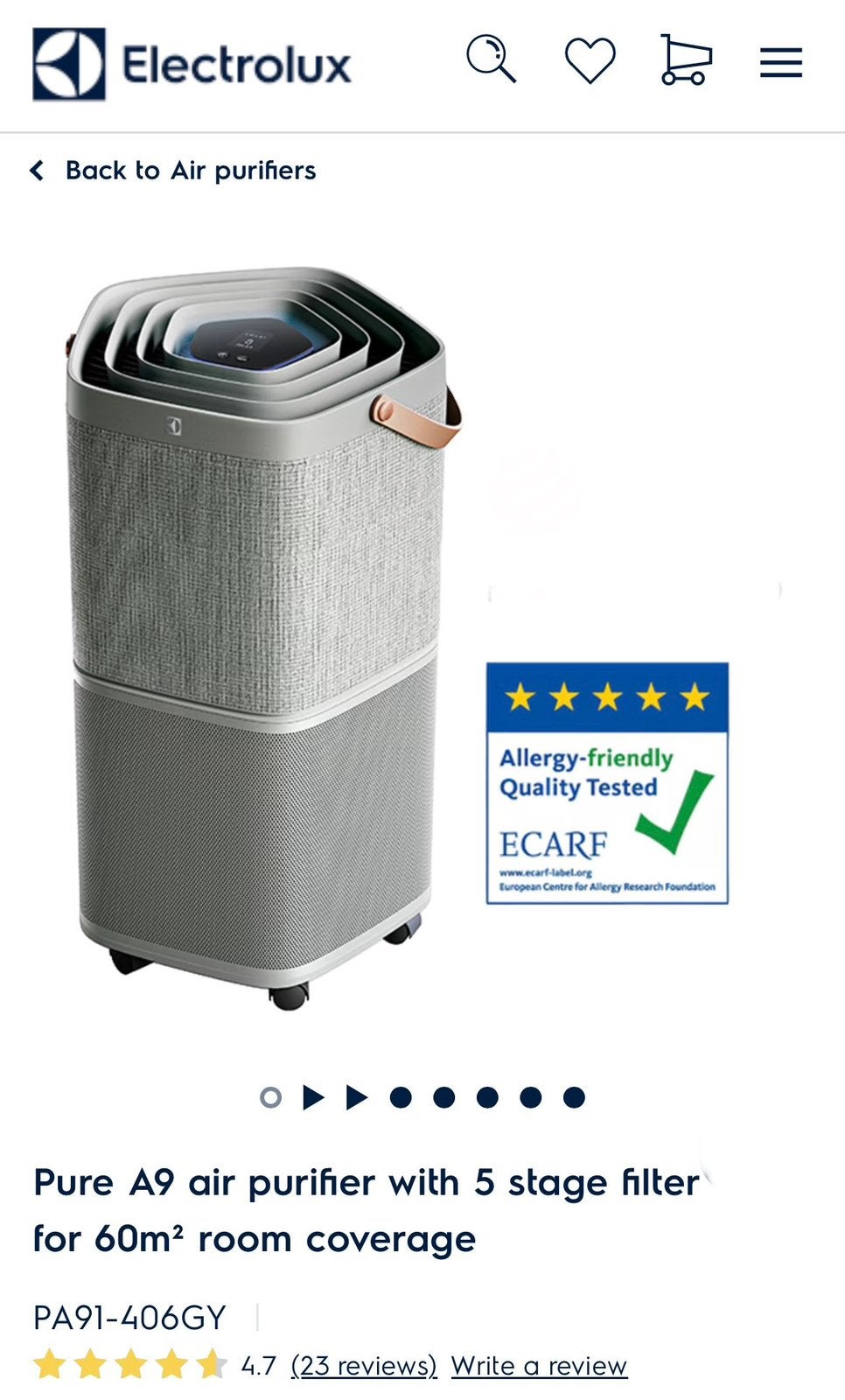 Luchtreiniger Pure A9 Electrolux, Ophalen, Zo goed als nieuw, Luchtreiniger