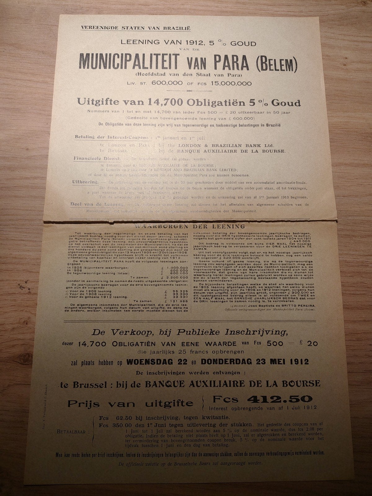 Brazilië Obligatie 5% Goud 1912, Ophalen of Verzenden