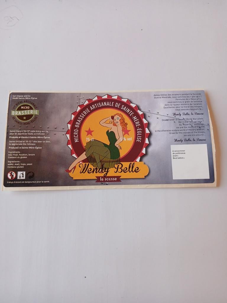 1 etiket van de reep van Sainte Mère l Eglise 75cl Normandy, Verzamelen, Biermerken, Ophalen of Verzenden