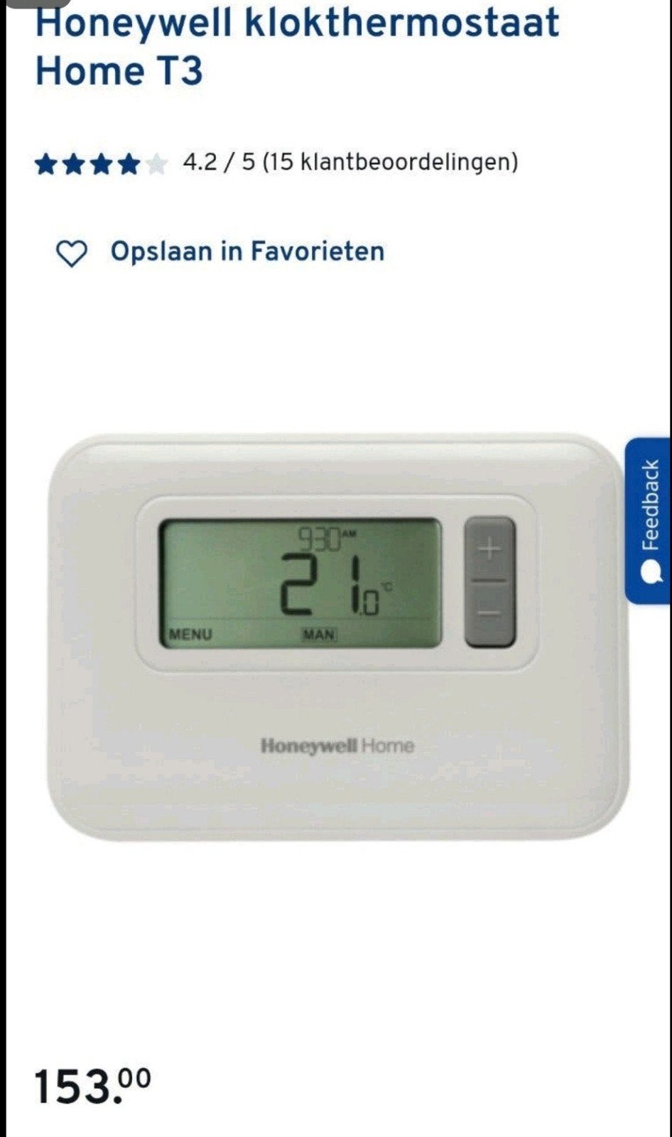 Thermostat Honeywell T3 T3C110AEU, Enlèvement ou Envoi
