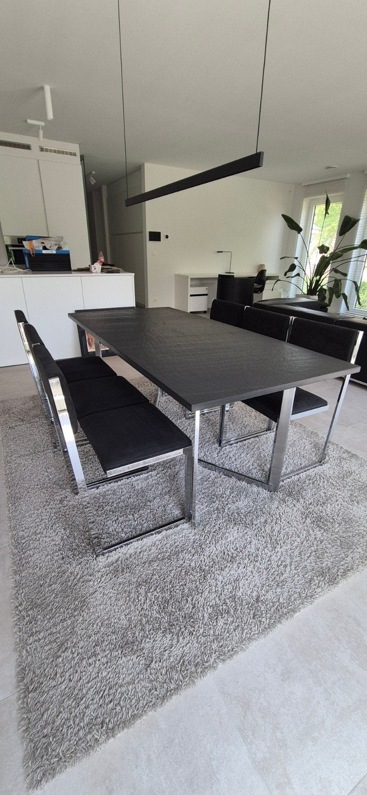 Moderne design zwarte eettafel in leisteen + 6 stoelen, Ophalen