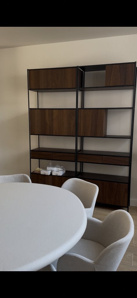 Wandkasten en tv-meubel Juntoo, Ophalen, Met lade(s), 200 cm of meer, Eikenhout