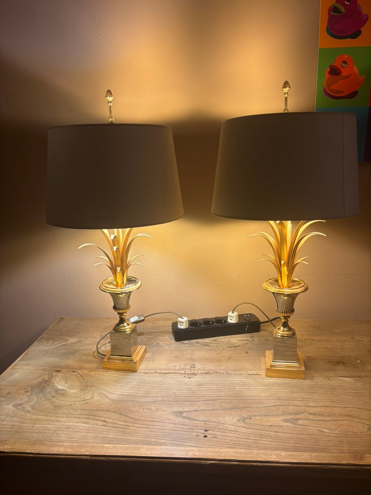 Paar Vintage Hollywood Regency Palmboom tafellampen, Ophalen, Gebruikt, Overige merken, Vintage