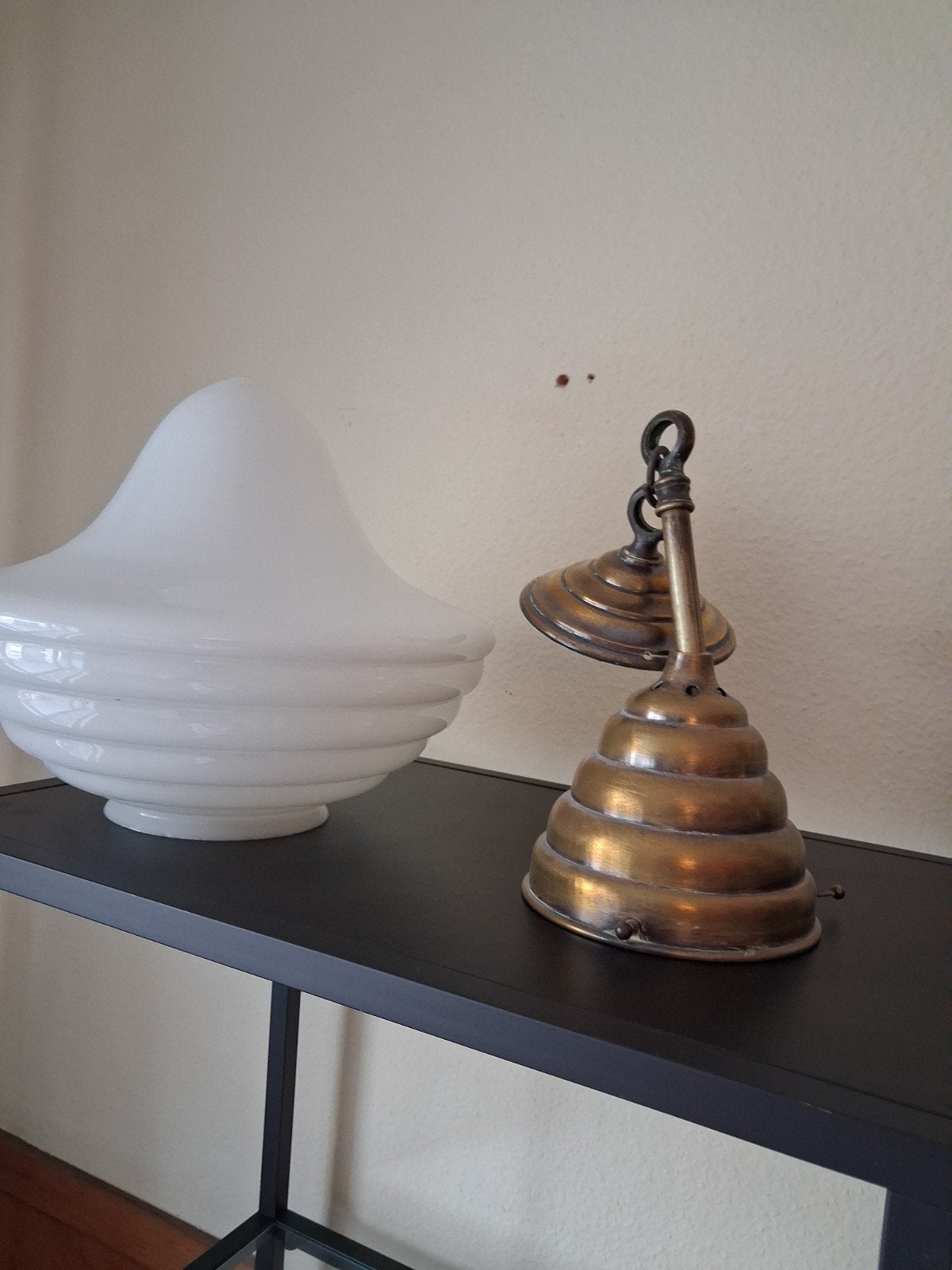Ancienne suspension en opaline années 40 complète, Enlèvement