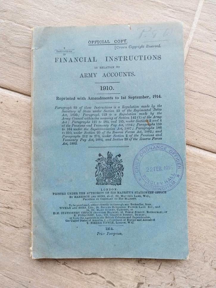 manuel anglais ww1 financial instructions army accounts 1915, Enlèvement ou Envoi