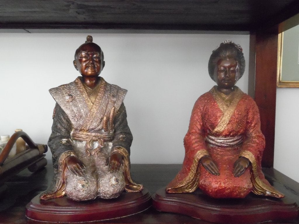 Paire de statues japonaises en bronze, Enlèvement, Bronze