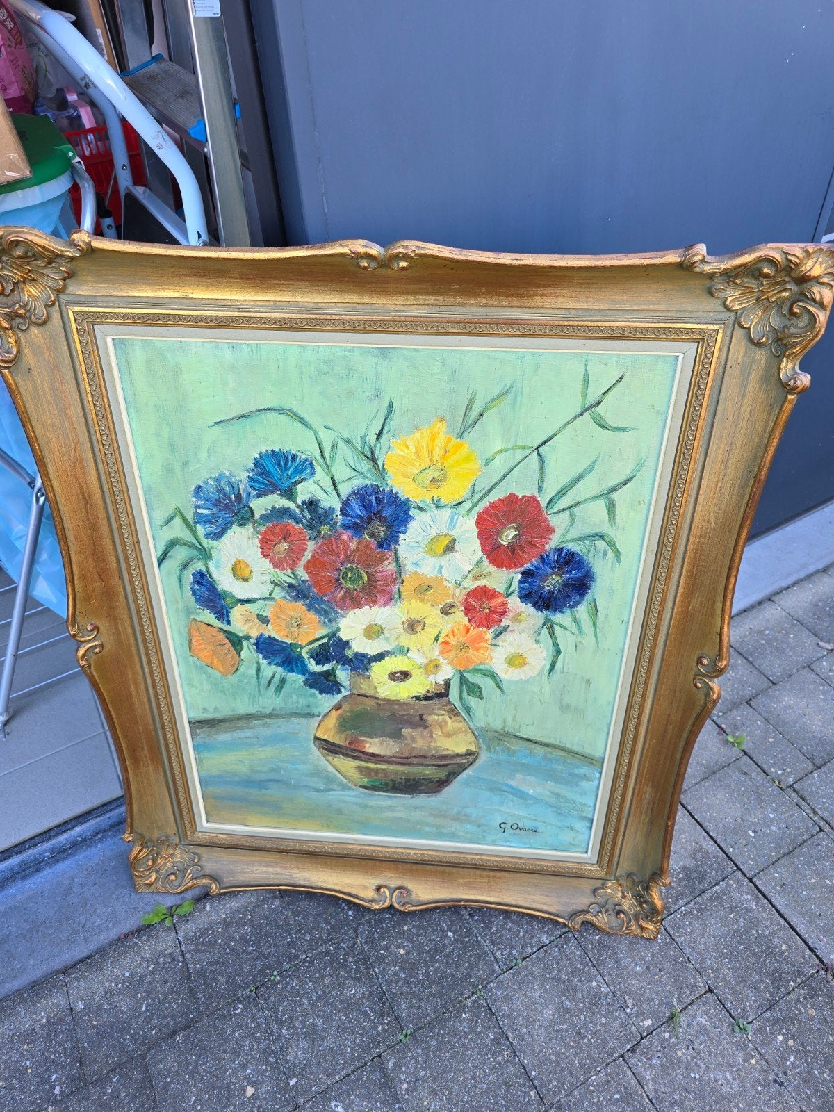 Groot Olieverfschilderij Bloemenstilleven – G. Ovaere – Incl, Ophalen, Gesigneerd, Olieverf, Doek
