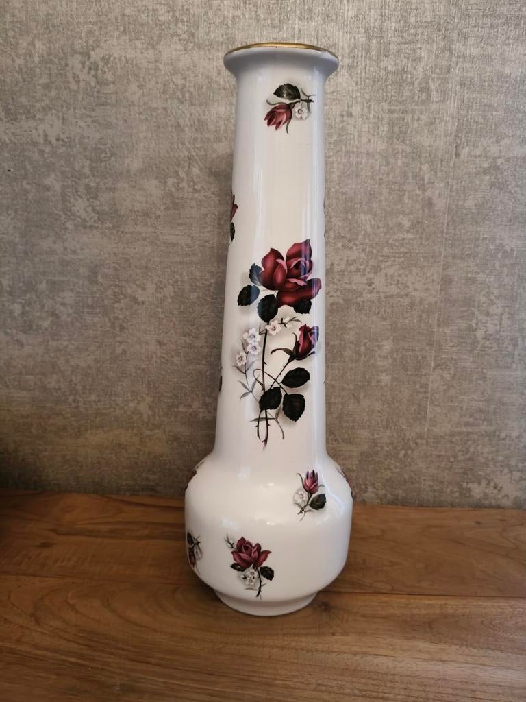 Grand Vase Vintage KERALUX BOCH - Décor Roses "Pompadour" -, Antiquités & Art, Enlèvement ou Envoi