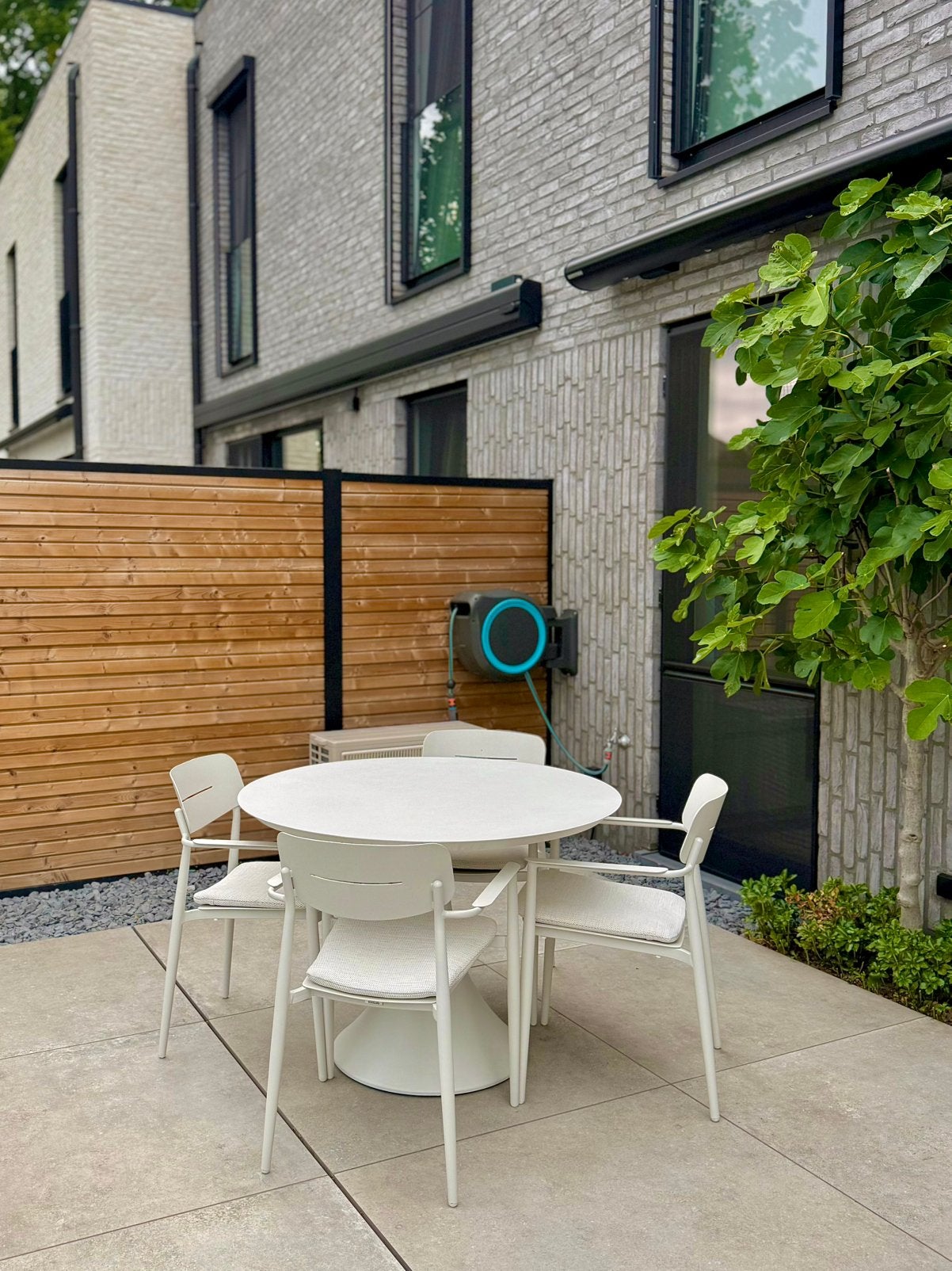 Tuinset: Ronde tafel + 4 stoelen, Tuin en Terras, Ophalen, Rond, Aluminium