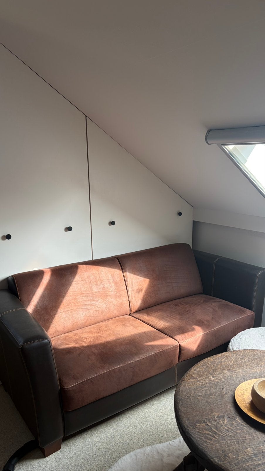 Mooie bruine lederen / suede zetel, Huis en Inrichting, Ophalen, Zo goed als nieuw