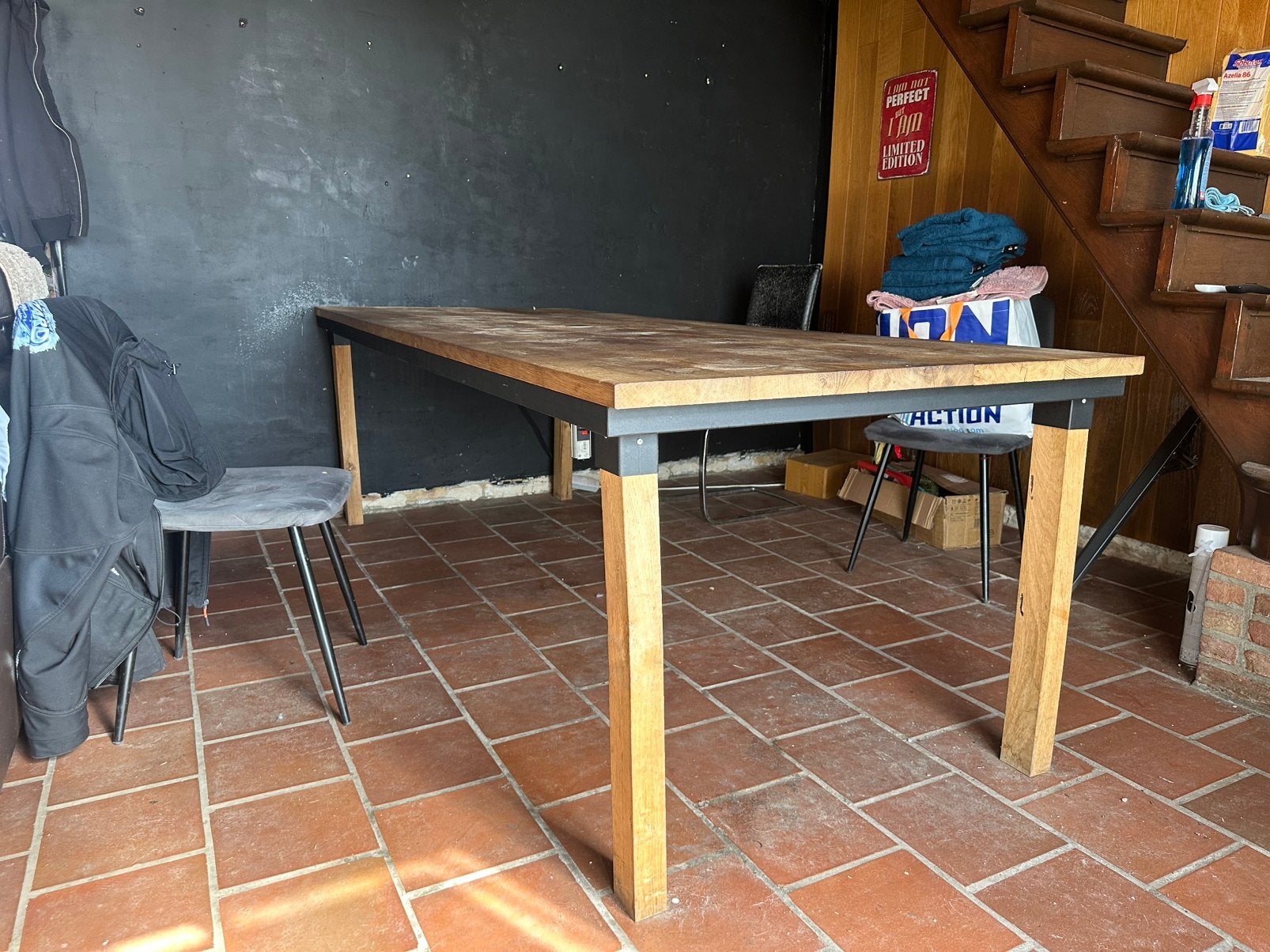 Zwart eiken tafel fox-design, Huis en Inrichting, Tafels | Eettafels, Ophalen, Zo goed als nieuw