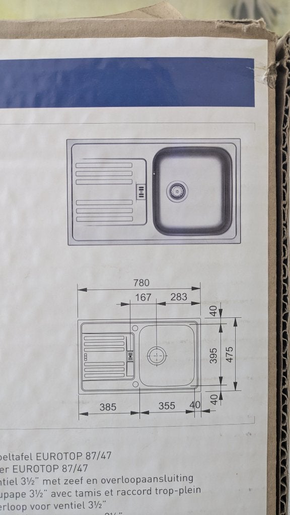 Évier à encastrer en inox 78x47,5cm, 1 bac, Enlèvement, Neuf, Inox, Lavabo