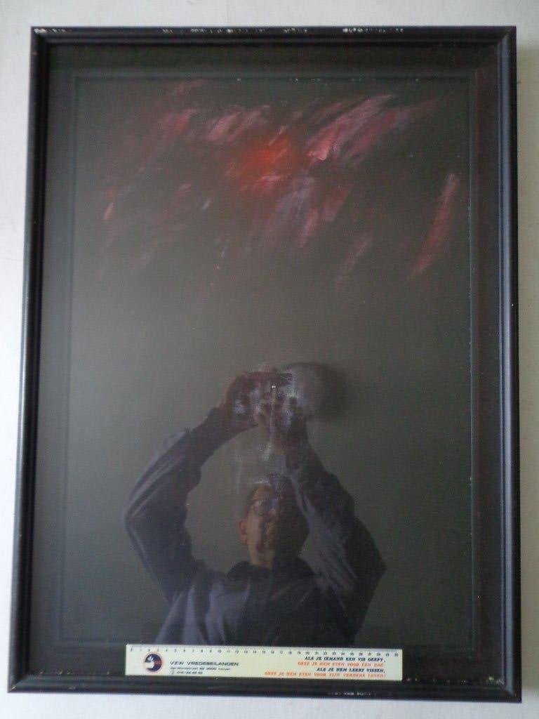 gevoelig schilderij van Hugo Heyens "Het aanschijn" uit 1986, Antiek en Kunst, Ophalen, Glas, Portret, Ingelijst