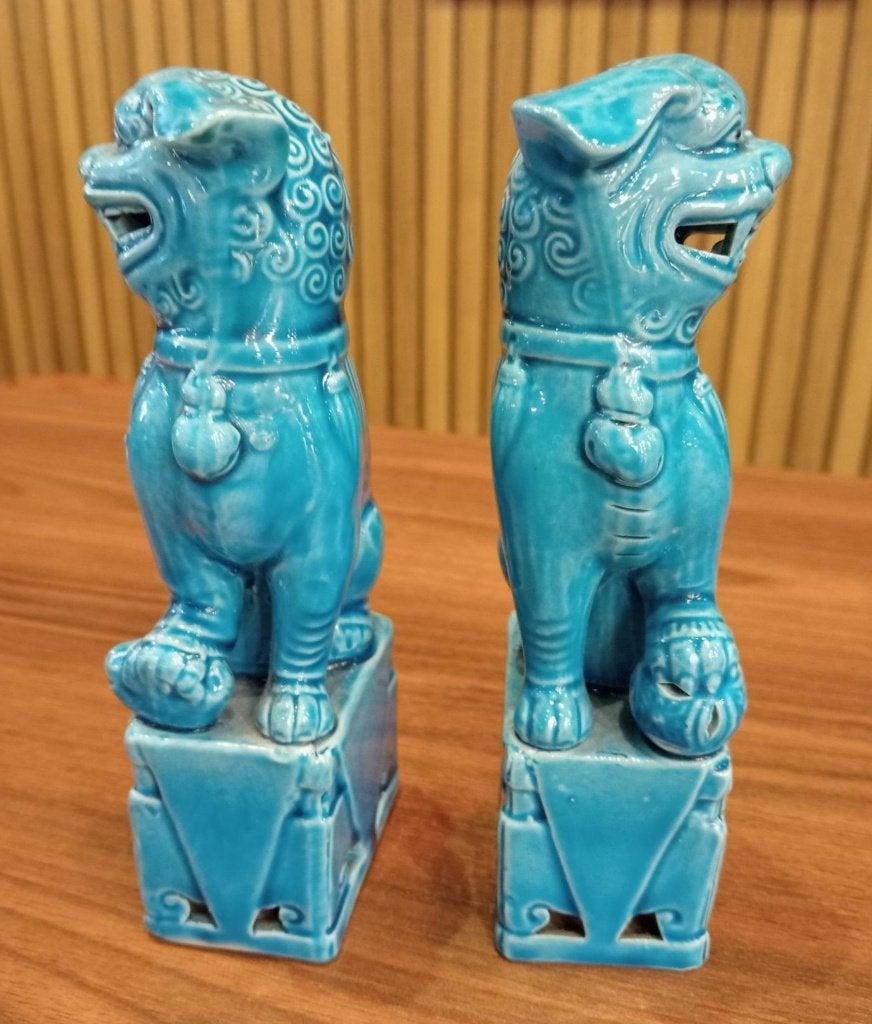 Foo-Dogs in blauw geglazuurde keramiek., Ophalen of Verzenden