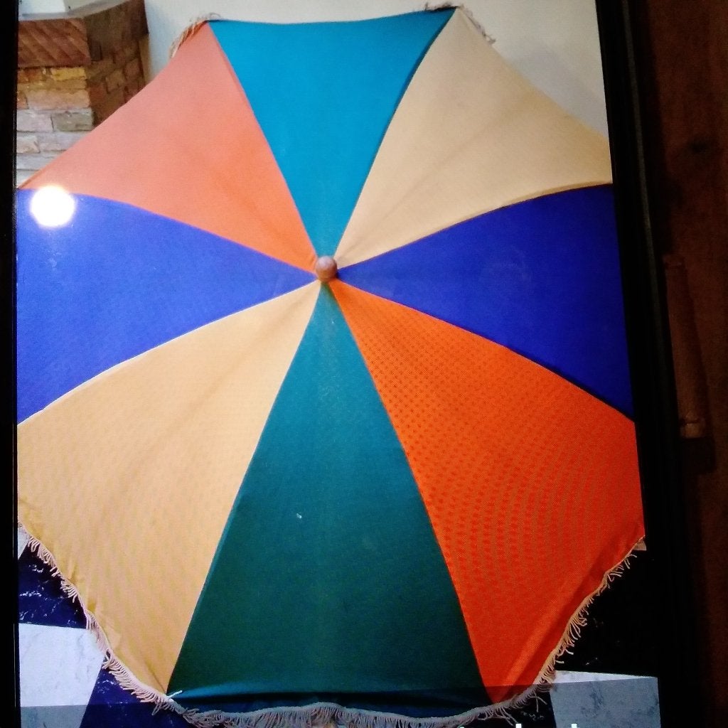 Vintage grote kleurrijke parasol, gestempeld, Ophalen, Gebruikt