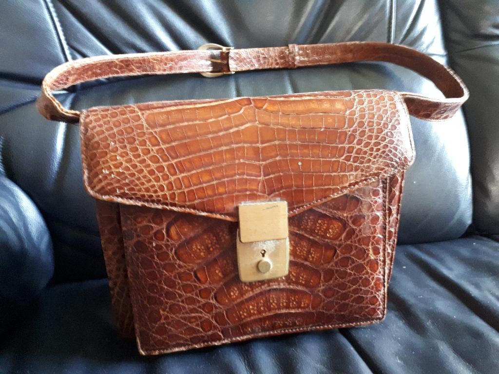 handtas vintage in krokodil leder, Ophalen, Zo goed als nieuw, Bruin, Handtas