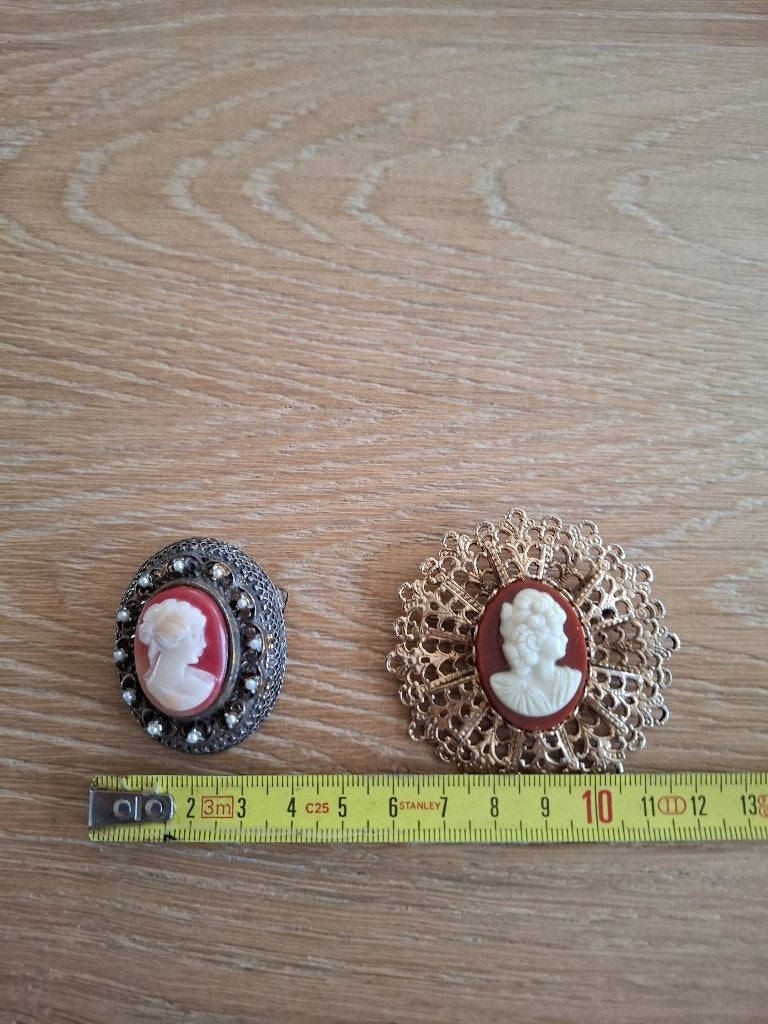 2 vintage Cameo broches, Bijoux, Sacs & Beauté, Enlèvement ou Envoi, Comme neuf, Or, Autres matériaux