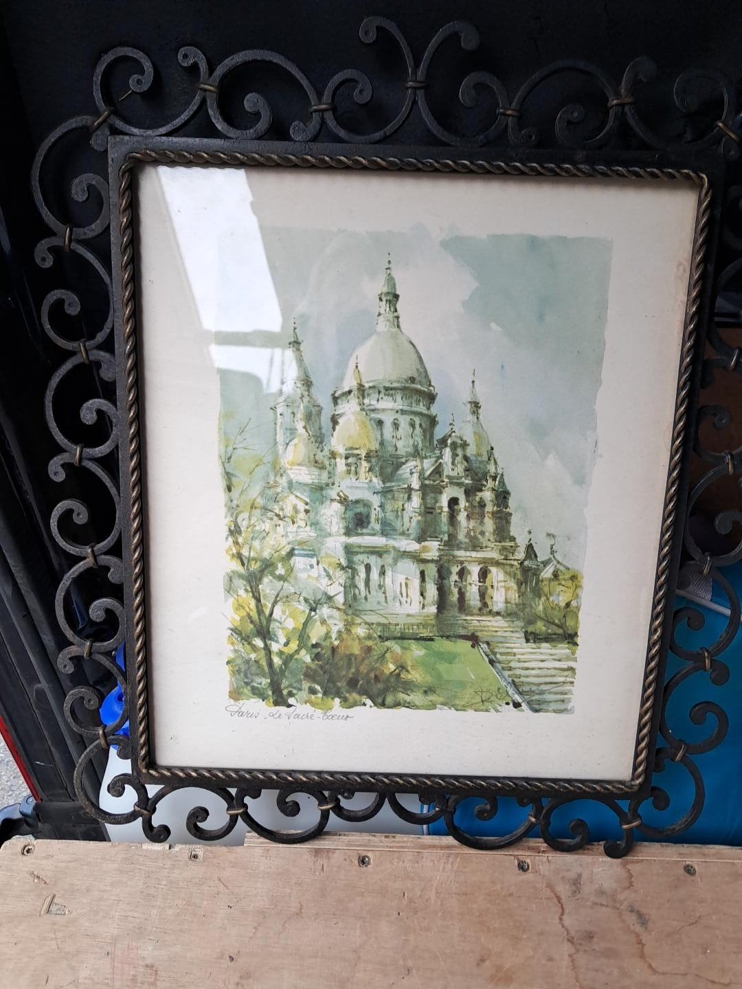 Lucien Delarue print Paris-Sacré coeur in gietijzeren kader, Ophalen, Print