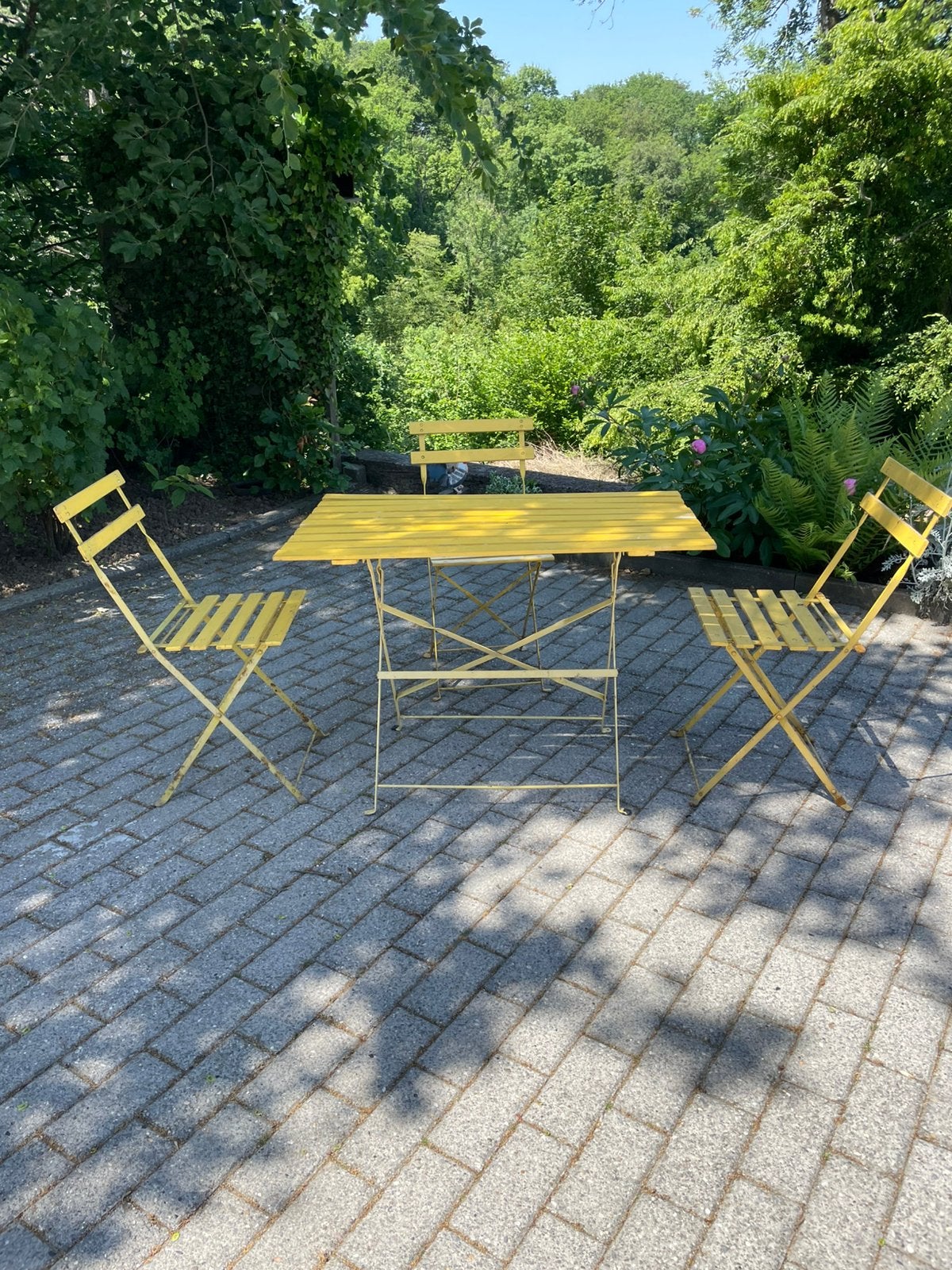 Ancienne table et 3 chaises de jardin, Enlèvement, Utilisé