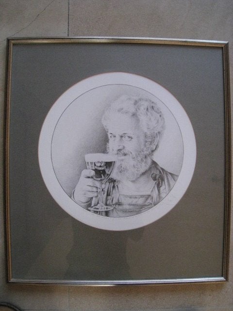 Zelfportret in potlood van schilder Karel Moers, 1988, Antiek en Kunst, Ophalen, Tekening