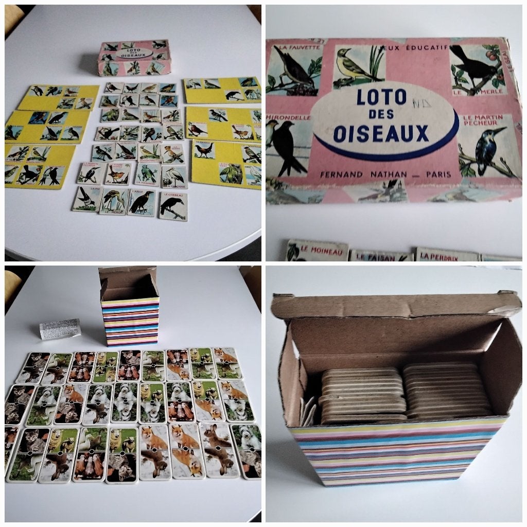 2 anciens jeux de loto enfants/ les oiseaux et animaux, Enlèvement ou Envoi, Utilisé, Langue et Lecture