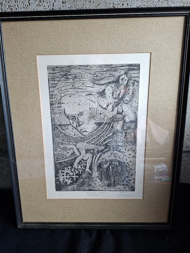 Surealistische Ets - Het Dal Van Hinnom - (Ward Ruyslinck), Antiek en Kunst, Ophalen of Verzenden, Gesigneerd, 50 cm, 40 cm