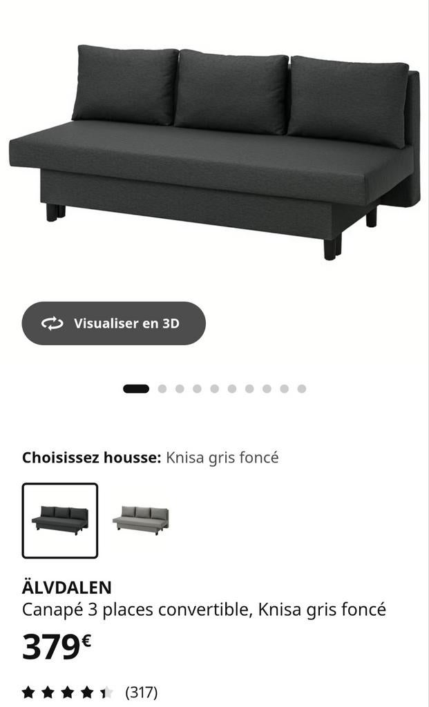 Canapé lit 3 places, gris foncé. Ikea. En très bon état, Maison & Meubles, Chambre à coucher | Canapés-lits, Enlèvement, Utilisé