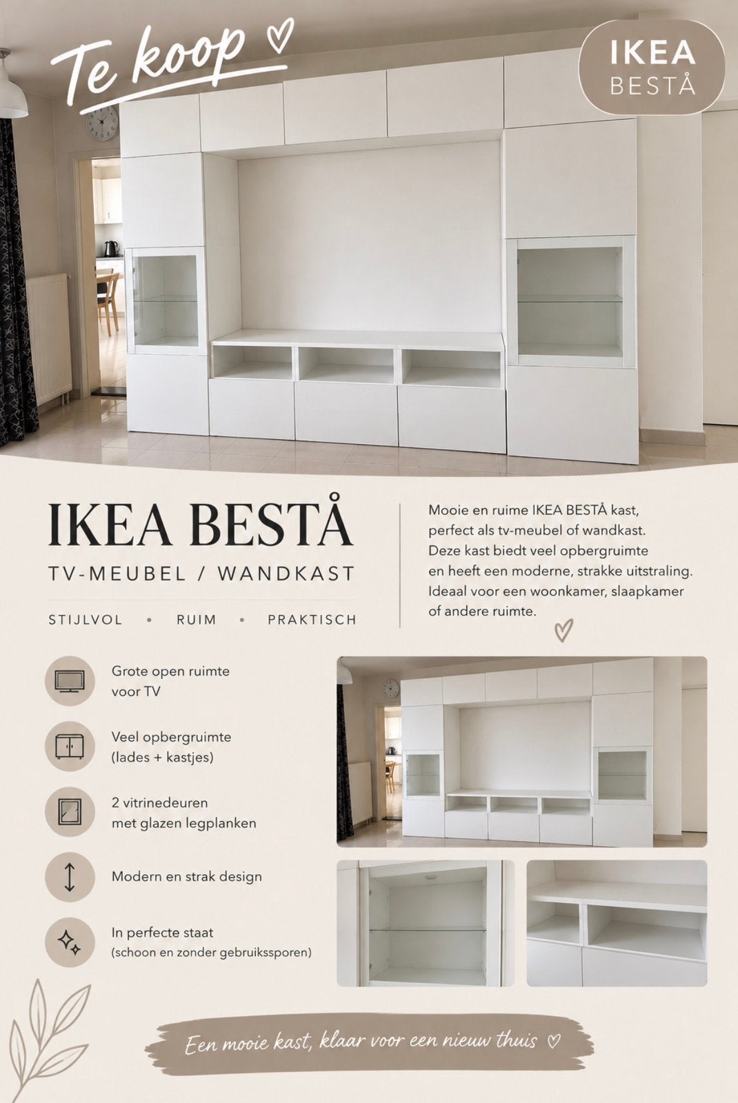 IKEA BESTÅ Wandkast / TV-meubel – Wit, Ophalen, Zo goed als nieuw