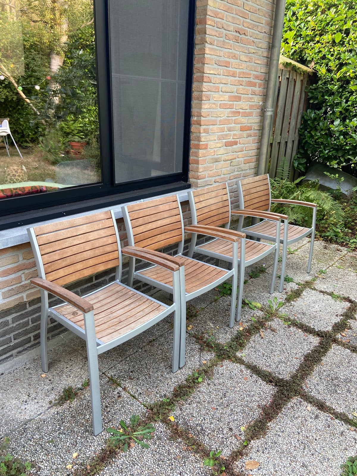 Set van 4 houten tuinstoelen, Jardin & Terrasse, Enlèvement, Utilisé, Bois