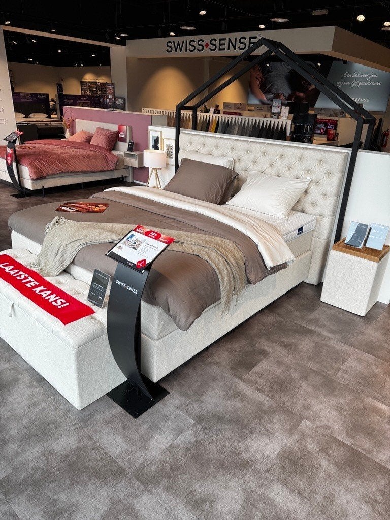 Home 310 boxspring, nachtkasten en bedbank - OUTLET, Crème, 210 cm, Comme neuf, Landelijk